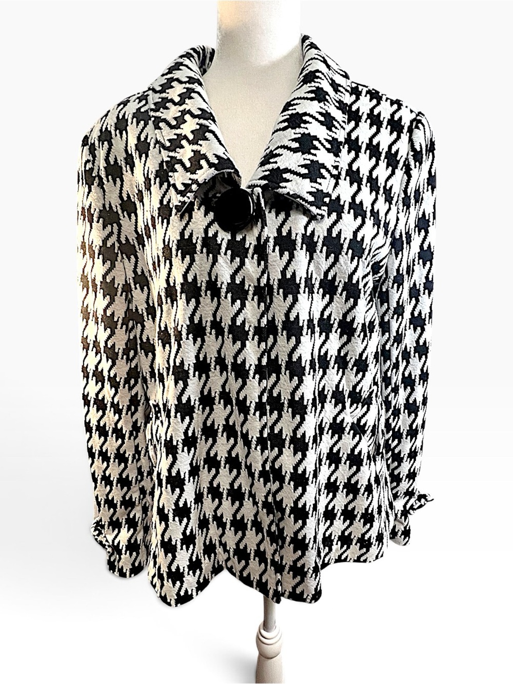 LA VITA Black and White Houndstooth Swing Blazer SZ MED